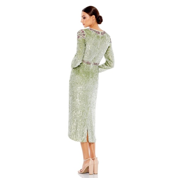 Mac Duggal Sequin and Crystal 93568 Green FLORAL BEADED TEA-LENGTH DRESS - Picture 13 of 15